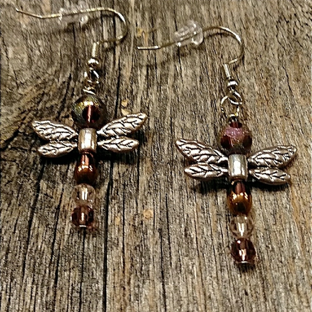 Silver dragonfly earrings